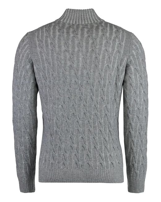 Moorer Gray Cable-Knit Half-Zip Sweater for men