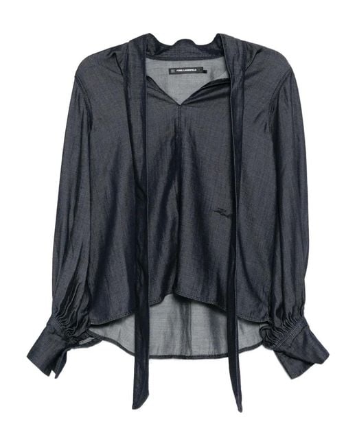 Karl Lagerfeld Black Ribbon Long-Sleeve Blouse