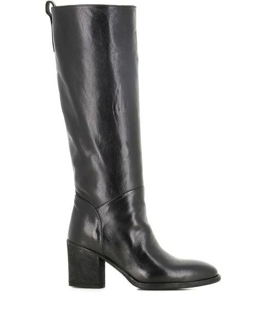 Officine Creative Black Leather Block-Heel Boots