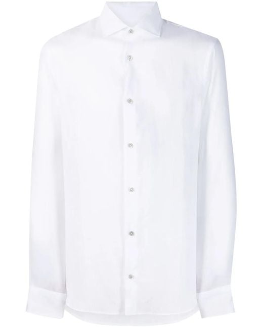 Moorer White Sorrento-Sa Linen Shirt for men