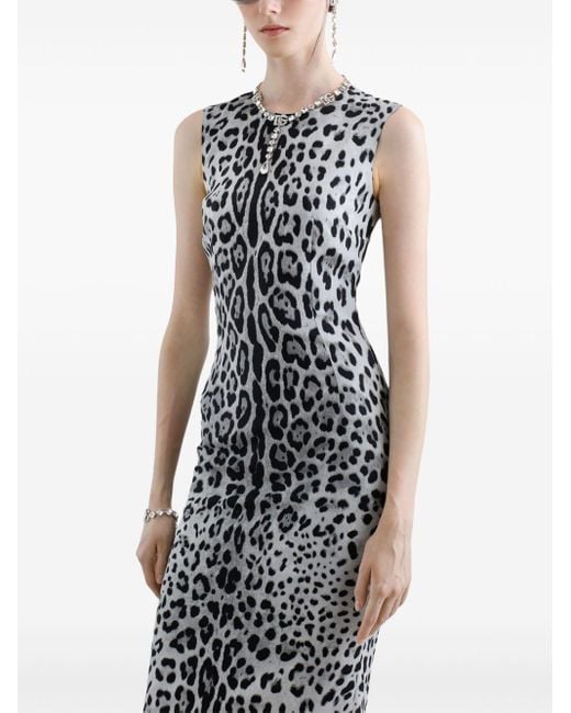 Dolce & Gabbana White Animal-Print Midi Dress