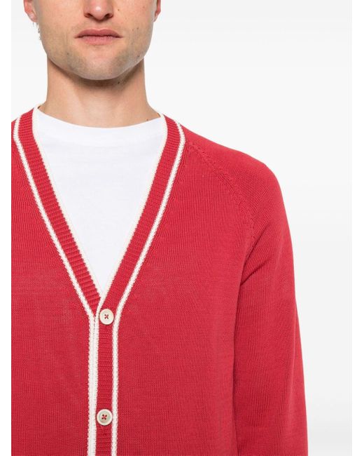 Eleventy Red Contrasting-trim Cotton Cardigan for men