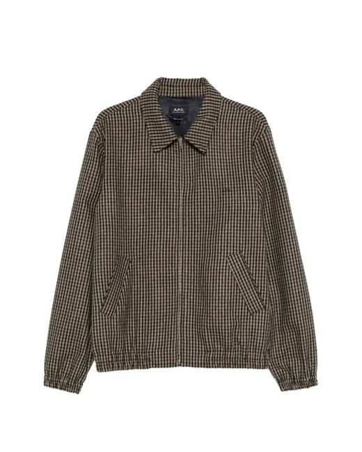 A.P.C. Brown Houndstooth Zip Shirt Jacket for men