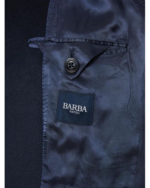 Barba Napoli Blue Single-Breasted Cashmere Coat for men
