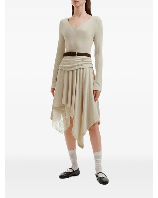B+ AB Natural Midi Ribbed-Knit Handkerchief-Hem Dress