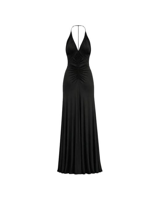 Self-Portrait Black Gathered-Detail Jersey Maxi Dress