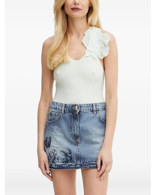 Top sin mangas con aplique floral Elisabetta Franchi de color Blue
