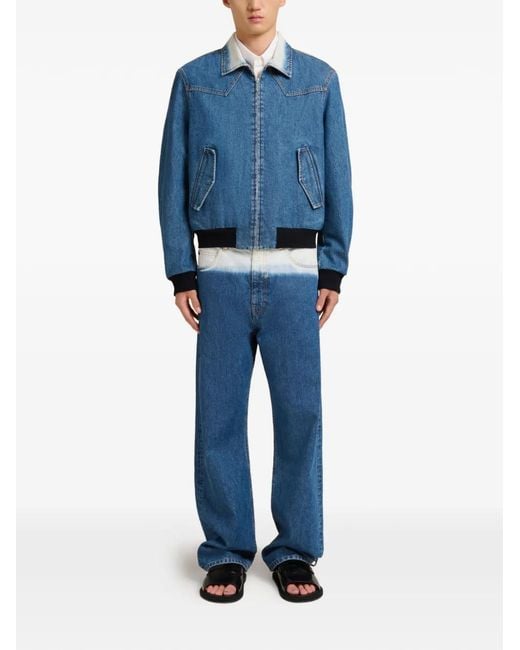 Marni Blue Denim Bomber Jacket With Degradé Collar for men