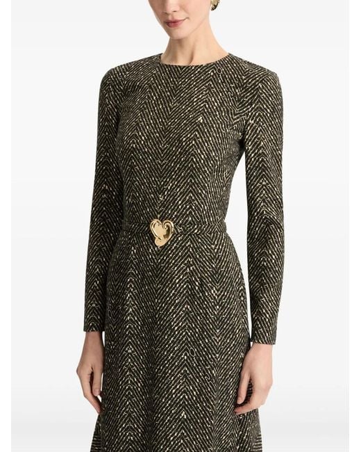 Oscar de la Renta Gray Heart Belt Midi Dress