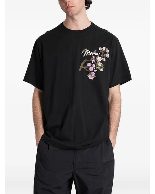 Maharishi Black Floral-Embroidered T-Shirt for men