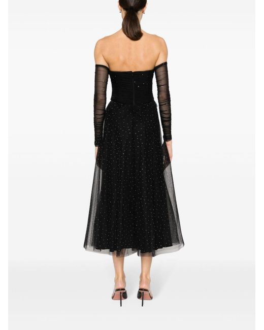 Nissa Black Crystal-embellished Off-shoulder Dress