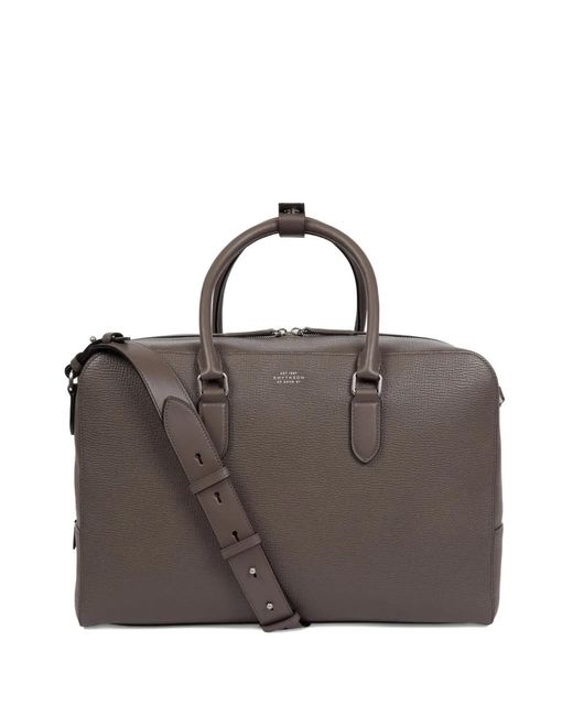 Smythson Brown Leather Top-Handle Travel Bag
