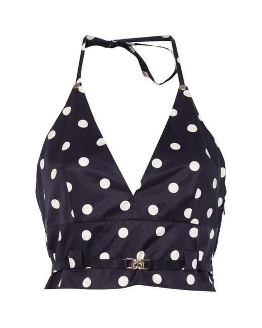 Maje Blue Polka-Dot Halterneck Top