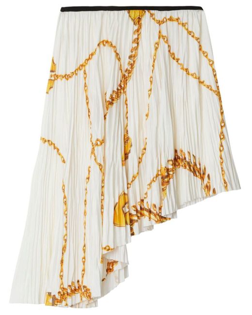 Falda asimétrica con cadena estampada Burberry de color White
