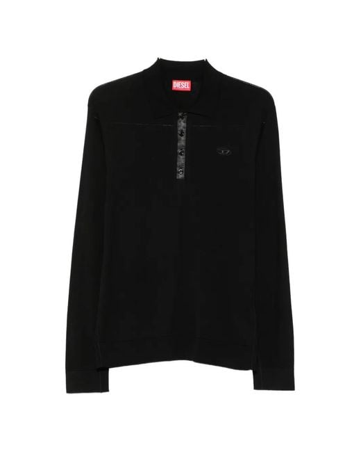 DIESEL Black K-Vilnius Logo-Patch Long-Sleeve Polo Shirt for men