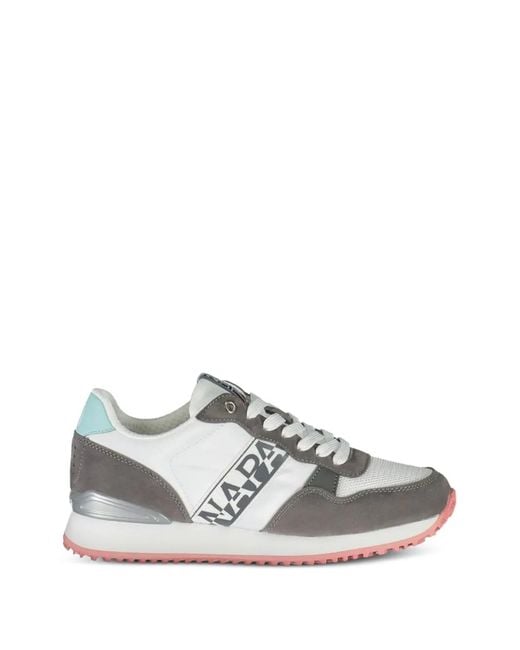 Napapijri White Suede-Panelled Mesh-Insert Sneakers