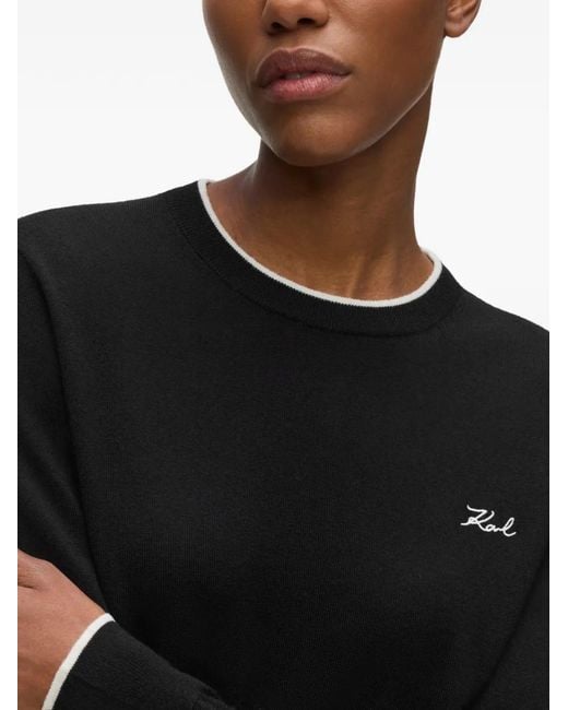 Karl Lagerfeld Black Merino-Wool Sweater