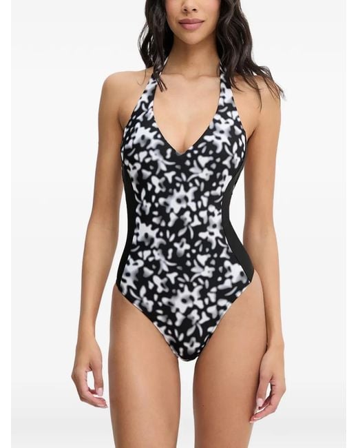 Bogner Fire + Ice Black Zahara Halterneck Abstract-Print Swimsuit