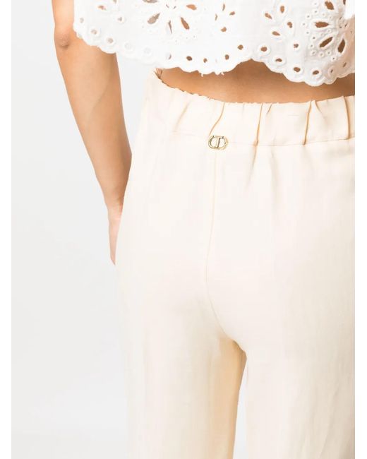 Twinset White Mid-Rise Wide-Leg Trousers
