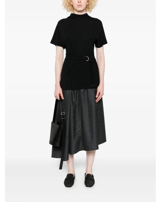 Brunello Cucinelli Black Tie-Front Short-Sleeve Top