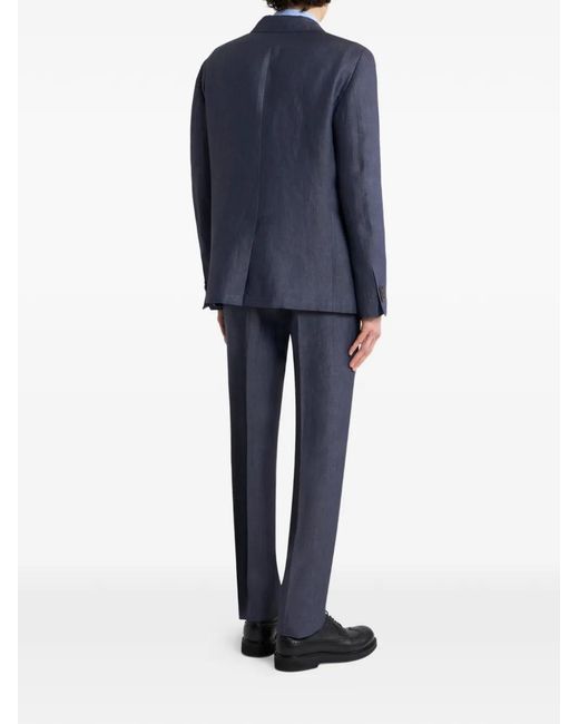 Etro Blue Chevron Single-Breasted Linen Jacket for men