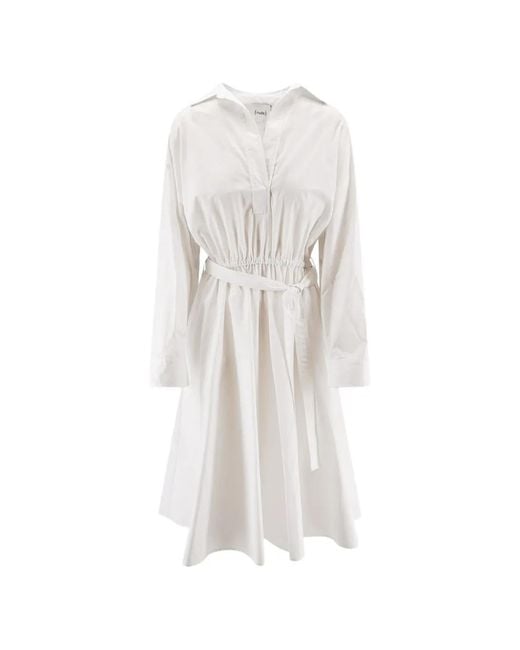 Nude White Elasticated-Waist Midi Shirt Dress