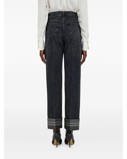 Ferragamo Blue Tartan-Cuffs Straight-Leg Jeans