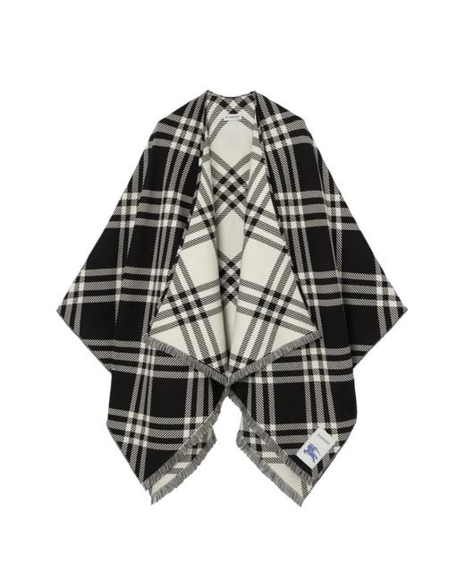 Burberry Black Check-Pattern Fringed Cape