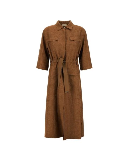 Herno Brown Linen Cotton Polyester Dress