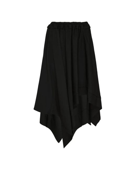 Yohji Yamamoto Black Elasticated-Waist Asymmetric-Hem Skirt
