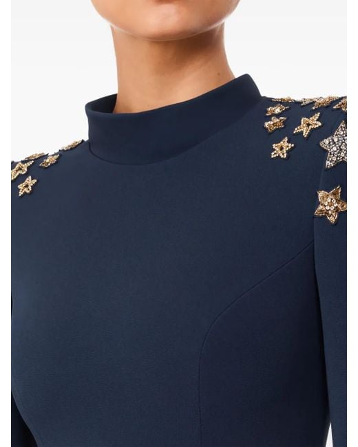 Jenny Packham Blue Stehkragen-Midikleid Mit Sterndetail