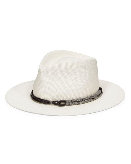Brunello Cucinelli White Interwoven-straw Fedora Hat