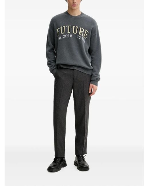 From Future Gray Embroidered-Logo Crew Neck Sweater for men
