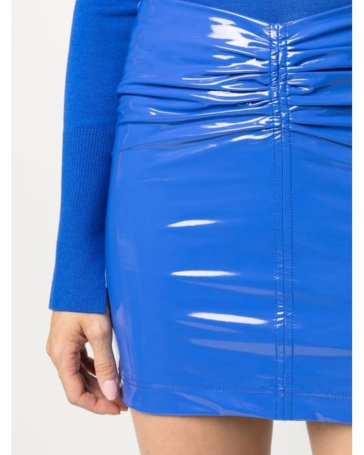Patrizia Pepe Blue High-Shine Gathered-Detail Skirt