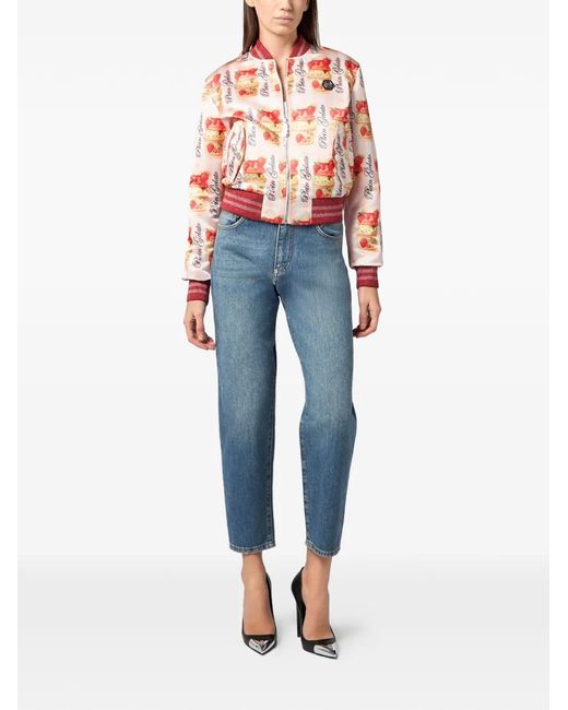 Philipp Plein White Print Bomber Jacket