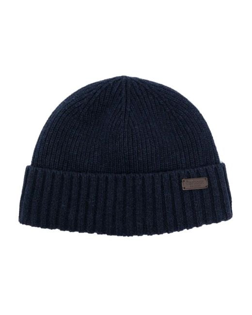 Barbour Blue Logo-Patch Ribbed-Knit Beanie for men