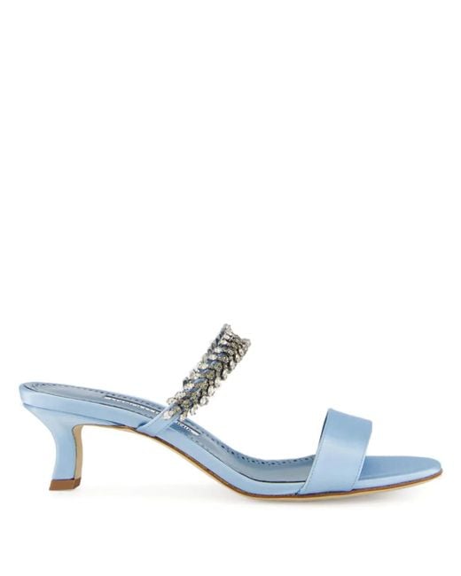 Manolo Blahnik Blue 50Mm Kifasan Crystal-Embellished Satin Sandals