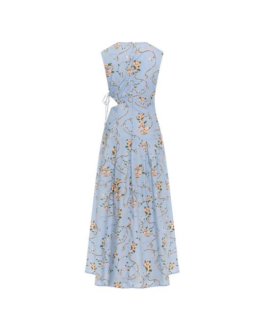 Agua Bendita Blue Otono Navegante Cut-Out Floral-Print Midi Dress