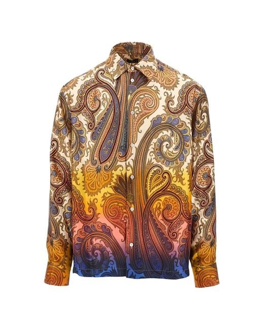 Etro Natural Paisley-Print Silk Shirt for men