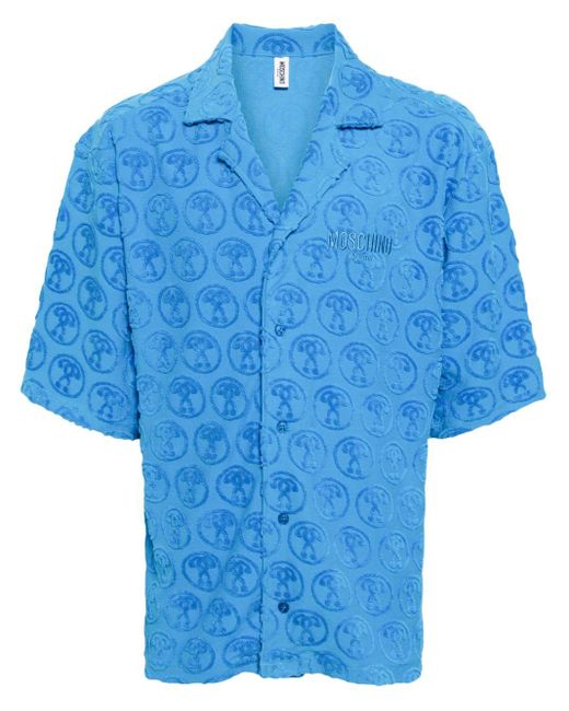 Moschino Blue Logo-embroidered Cotton-blend Shirt for men
