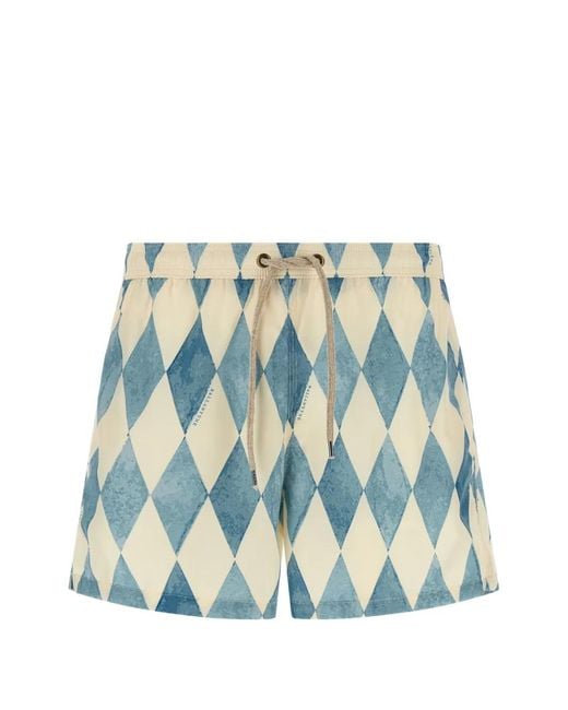 Ballantyne Blue Diamond-Print Drawstring Swim Shorts for men