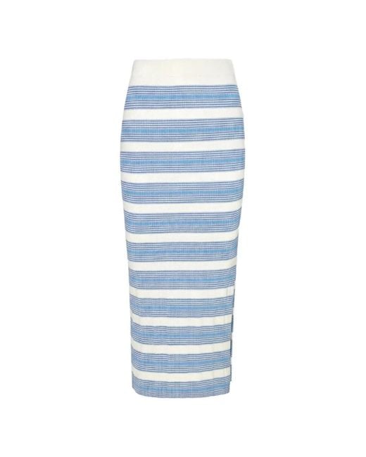 Hevron Blue Horizontal-Stripe Ribbed-Knit Midi Skirt
