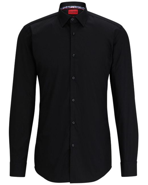 HUGO Black Long-sleeve Cotton Shirt for men