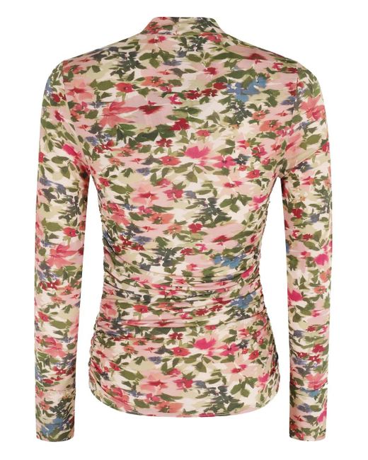 Farm Rio Pink Ikat Tiny Flowers High-Neck Top