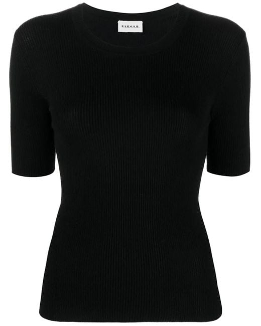 P.A.R.O.S.H. Black Round-Neck Knit Top