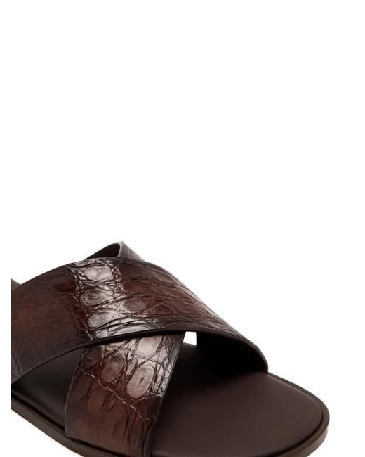 Magnanni Shoes Brown Criss-Cross Leather Sandals for men