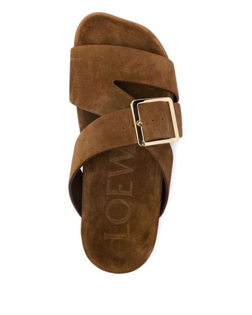 Loewe Brown Ease Buckle Suede Sandals