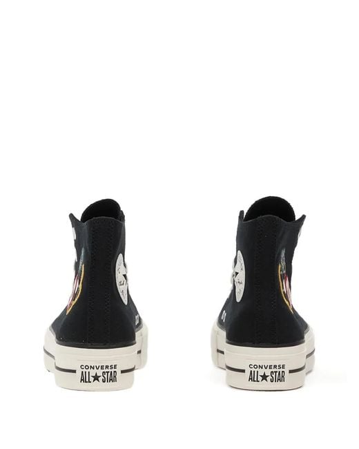 Converse Chuck Taylor All Star Lift Sneakers Met Plateauzool En Bloemenpatch in het Black