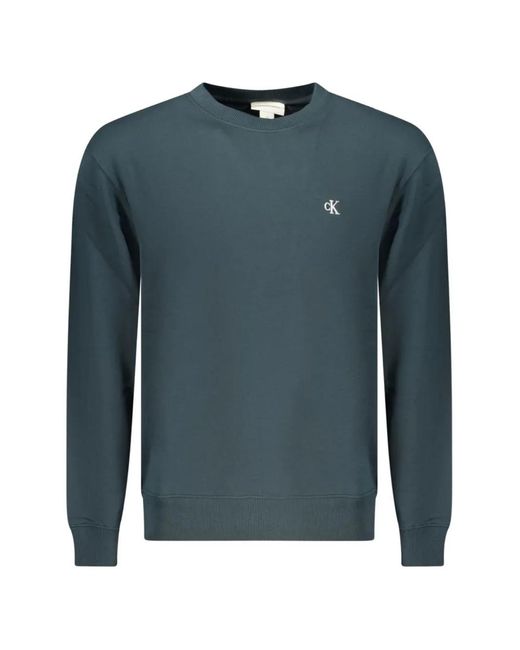 Calvin Klein Blue Logo-Embroidered Cotton Sweater for men