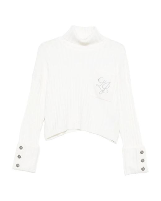 Liu Jo White Ribbed Turtleneck Sweater